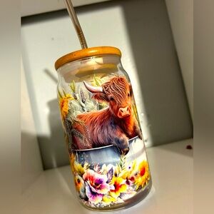 16 oz NEW Handmade Glass Cup With Wooden Lid